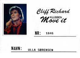 Cliff Richard fan Club Move It Of Denmark' Membership Card
